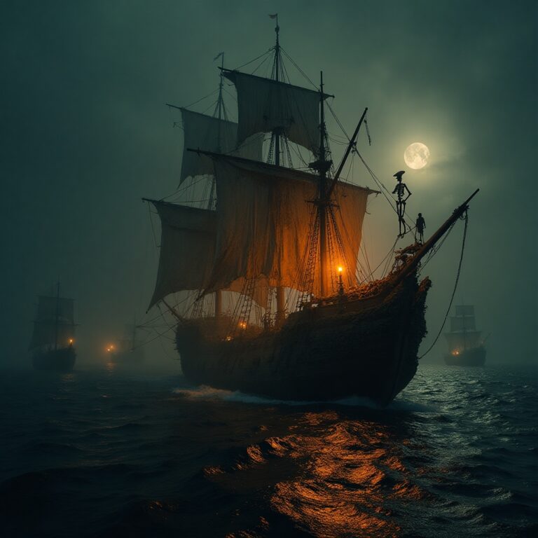 Pirate ships at night