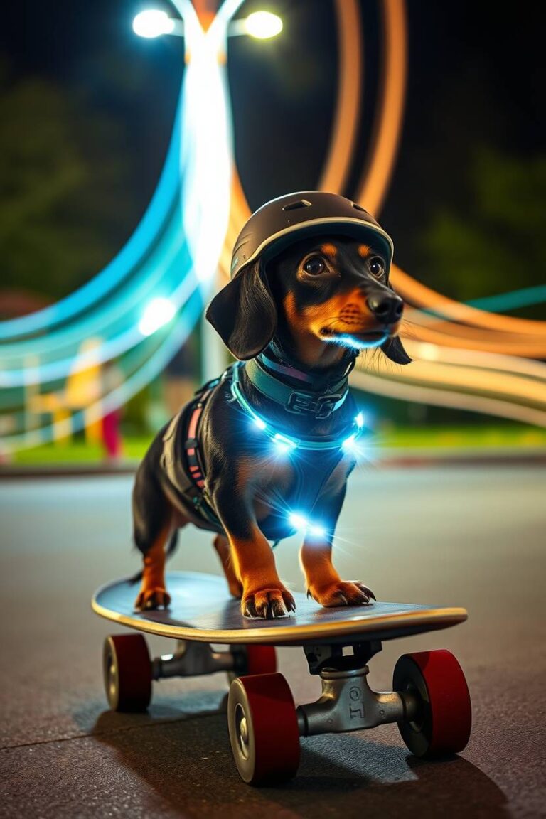 Dog with helmet and skating